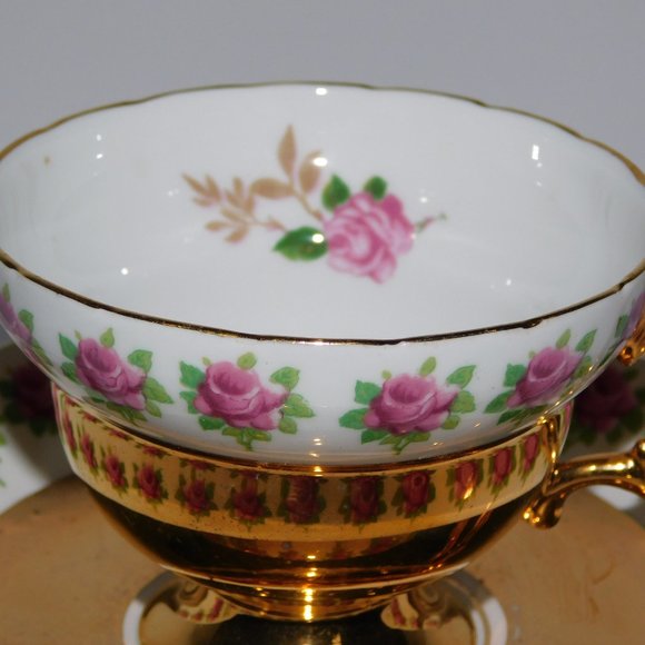 Vintage ROSINA England Bone China Pink Rose Gold Tea cup & Saucer - Picture 3 of 9